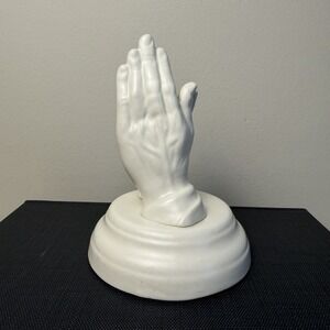 Vintage White Praying Hands Sculpture Religious Decor Handmade Signed 5.5"